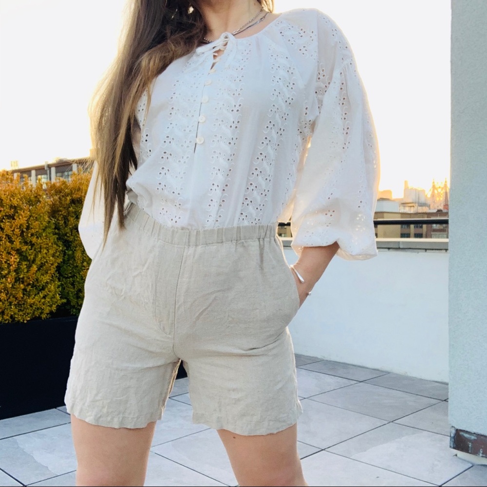 J.Jill High Waist Pull On Short Shorts 100% Linen Tan S
